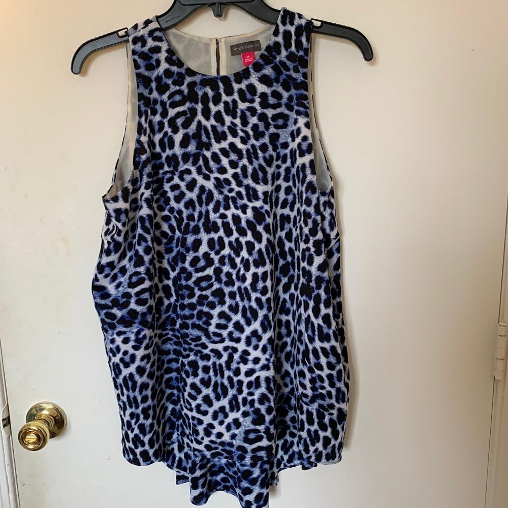 Vince Camuto Kenya Blues Leopard Blue Tank Top -XS
